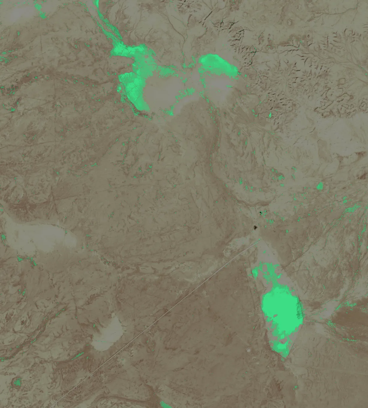 Satellite picture of Rawdat Nourah, north of Riyadh, with its green places marked